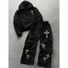 Sweatshirt Set Autumn Winter 2 Piece Classic Letter Pattern Print, Men's Hooded Sweatshirt Drawstring Casual Sweatpants