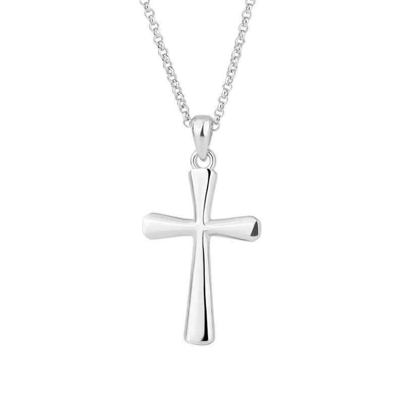 Sterling Silver Cross Necklace, Smooth Pendant for Men & Women, S925 Trendy Design