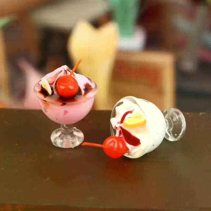 1pcs Dollhouse Simulation Cherry Cream Cup Ice Cream Cup Mini Model Ornament Toy Dollhouse Miniature Accessories Decoration Toy