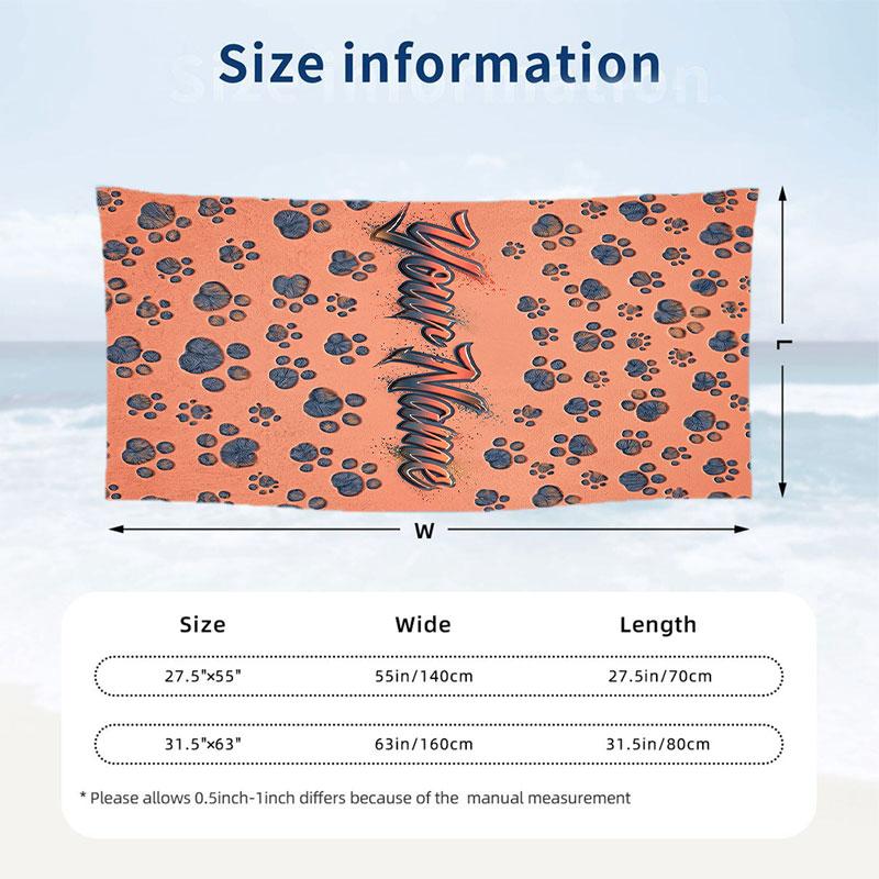 Dog Theme Beach Towel Personalized Custom Name & Text Soft Quick Dry Beach Towel for Swimming Travel