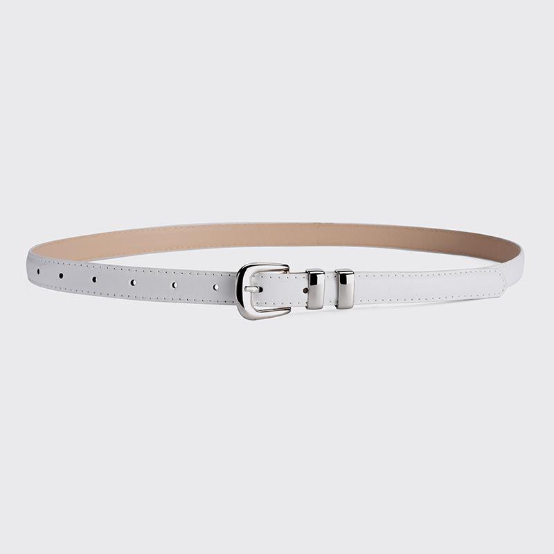 2024 Women's Candy Color Leather Belt with Silver Buckle - Fashionable Dress Accessory