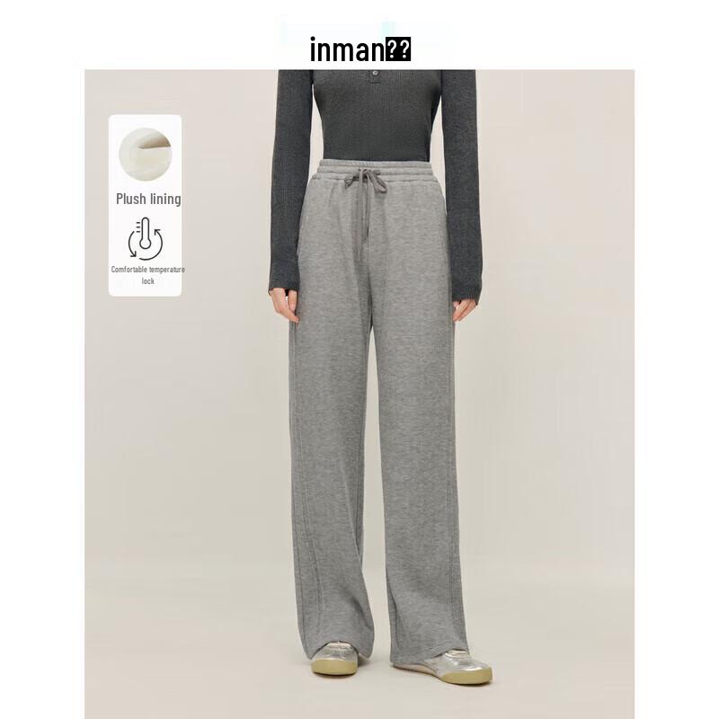 INMAN Women's Winter Elastic Waist Wide-Leg Straight Pants