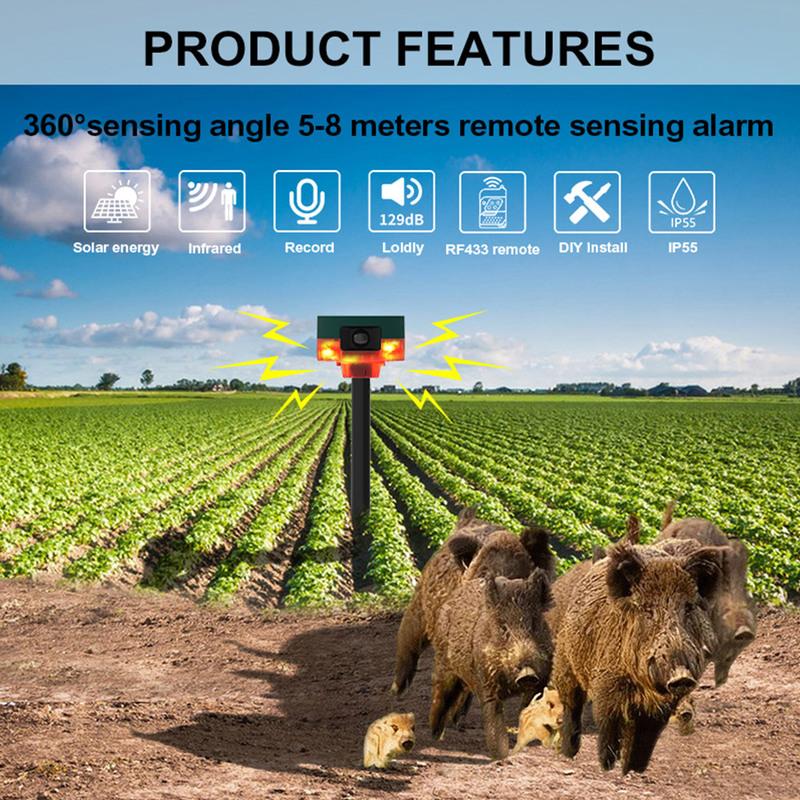 Solar Vögelabwehr 360-Grad-Induktionsalarm 1200mAh Wildtierabwehr 13 Geräusche Aufnehmbar IP55 Für Wildschwein Kaninchen