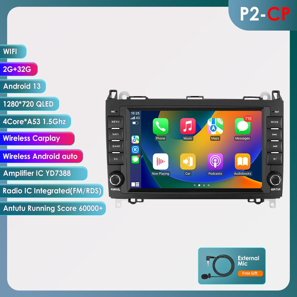 OSSURET 8" Bilradio for Mercedes Benz W169 W245 B200 W906 Sprinter W639 Vito Trådløs CarPlay Android Auto 4G DSP RDS 2din DVD Intelligent Skjerm