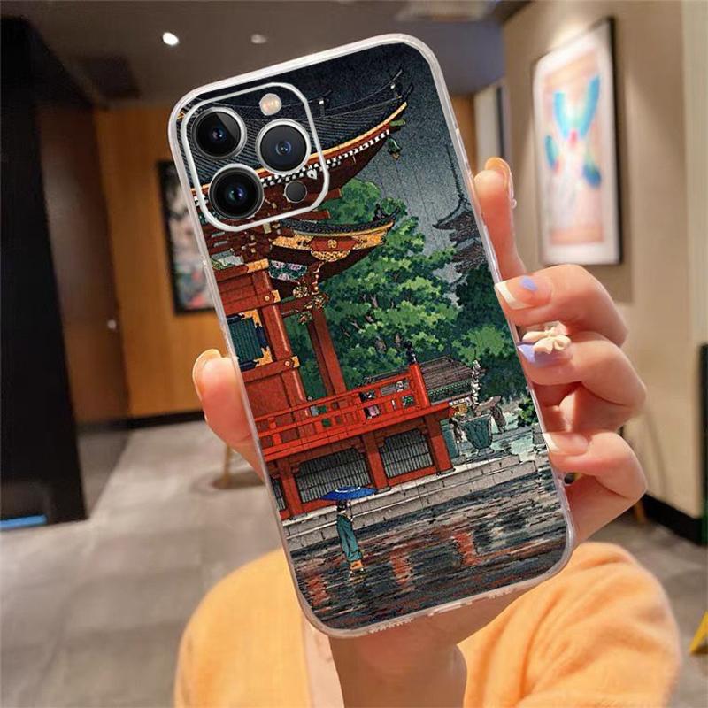 Phone Case For iphone 17 Air 17 Pro Max 16 15 14 13 Pro Max 15 16 Pro 15Plus Japanese style Art Crane Fuji Mountain