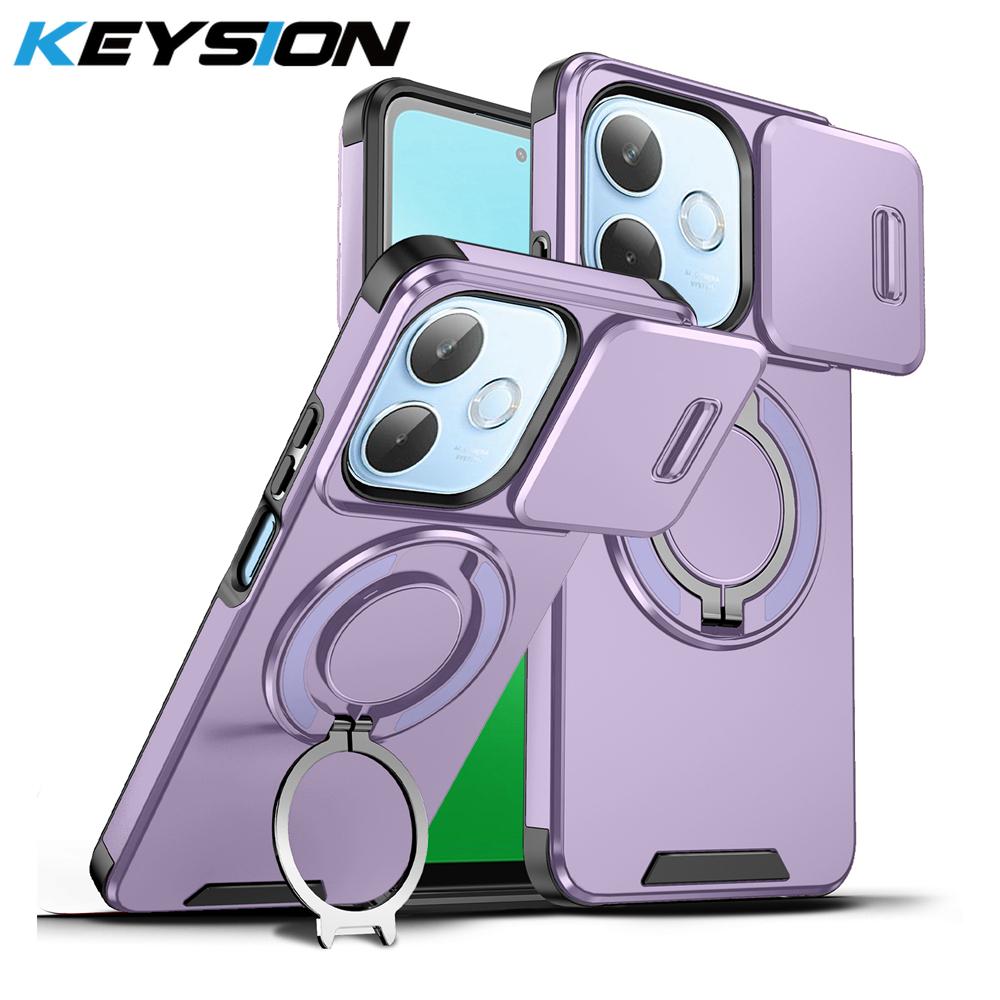 KEYSION 360° Rotating Ring Stand Phone Case for OPPO A5 Pro 5G Slide Camera Protection Magnetic Shockproof Back Cover for OPPO A5 Pro
