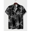 Herrskjorta med tropiskt växttryck 3D, hawaiisk strandblomma, avslappnad, smal, mode, enkel, retro, krage, kortärmad, topp