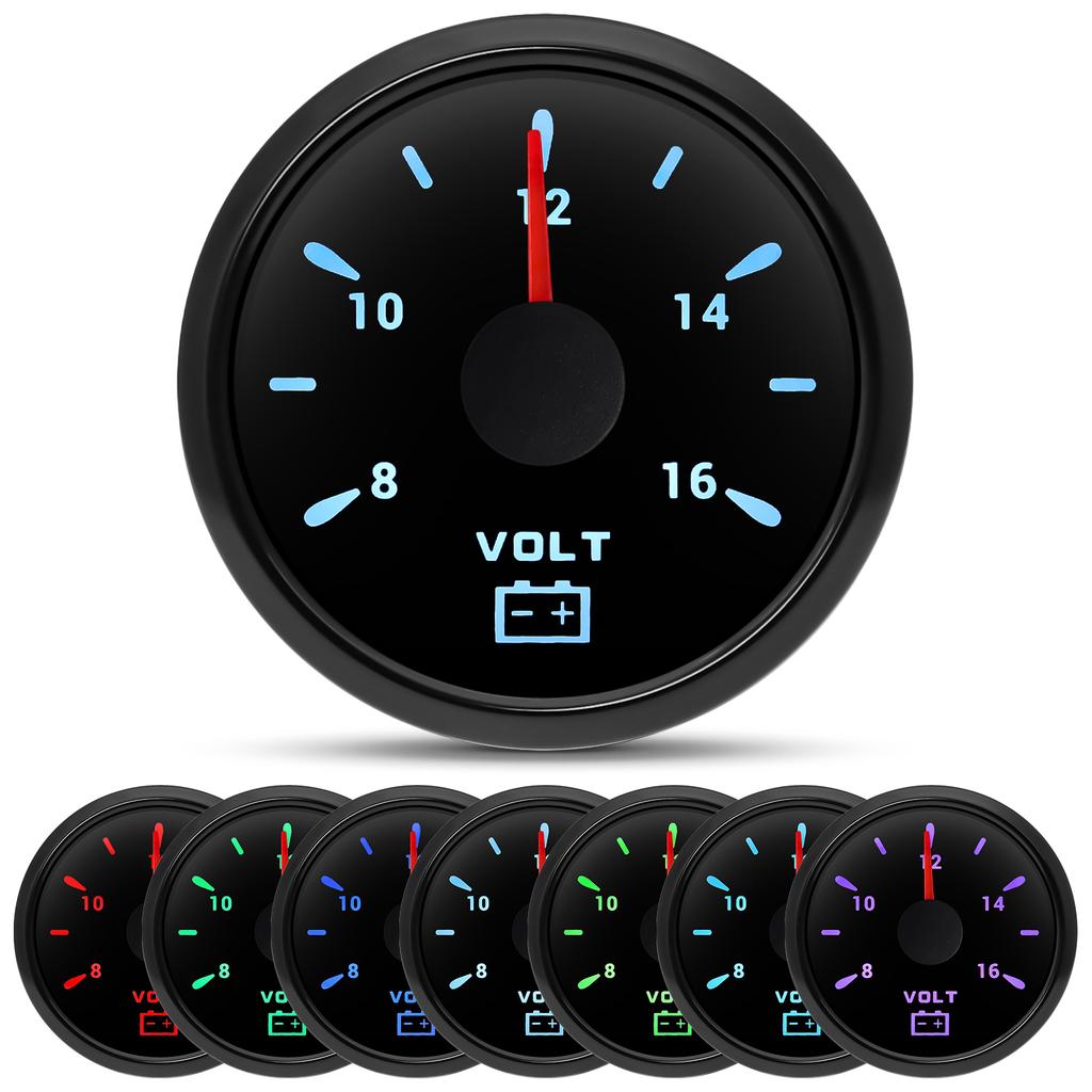 52MM Pointer Voltmeter Waterproof 7 Colors Backlight Voltage Meter 8-16V 16-32V VOLTS for 12V 24V Car Auto Boat Yacht RV Marine
