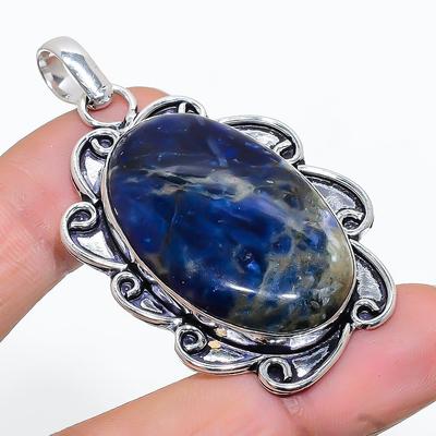 Natural Sodalite Gemstone Handmade 925 Sterling Silver Gift Pendant 2.21" q1I31