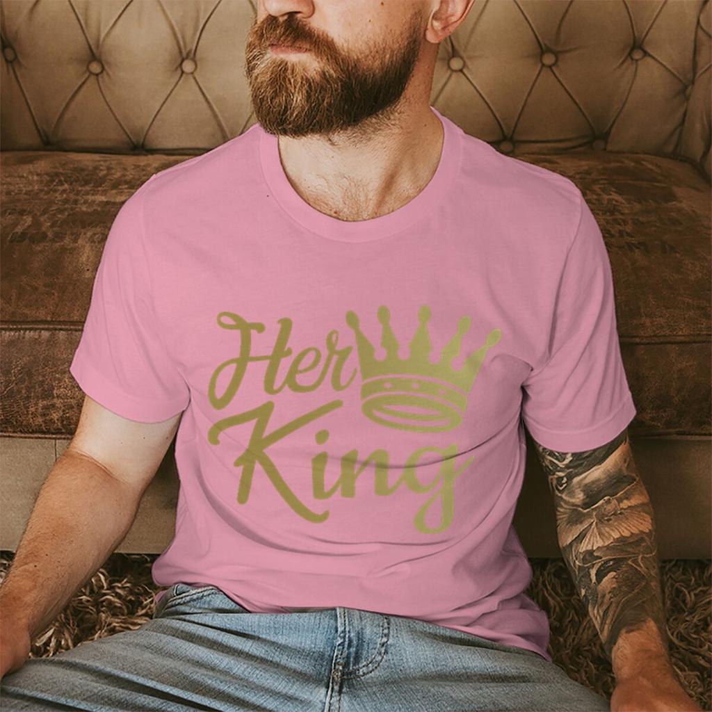Couple Matching Tshirt His Queen Her King Golden Crown Print Streetwear Women Men Vintage Valentines Day Gifts Lovers Tshirts