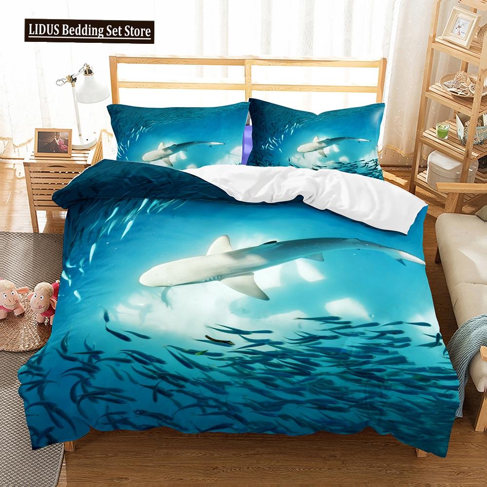 3D Digital Shark Duvet Cover Set With Pillowcase Bedding Set Single Double Twin Full Queen King Size Bed Set For Bedroom Decor