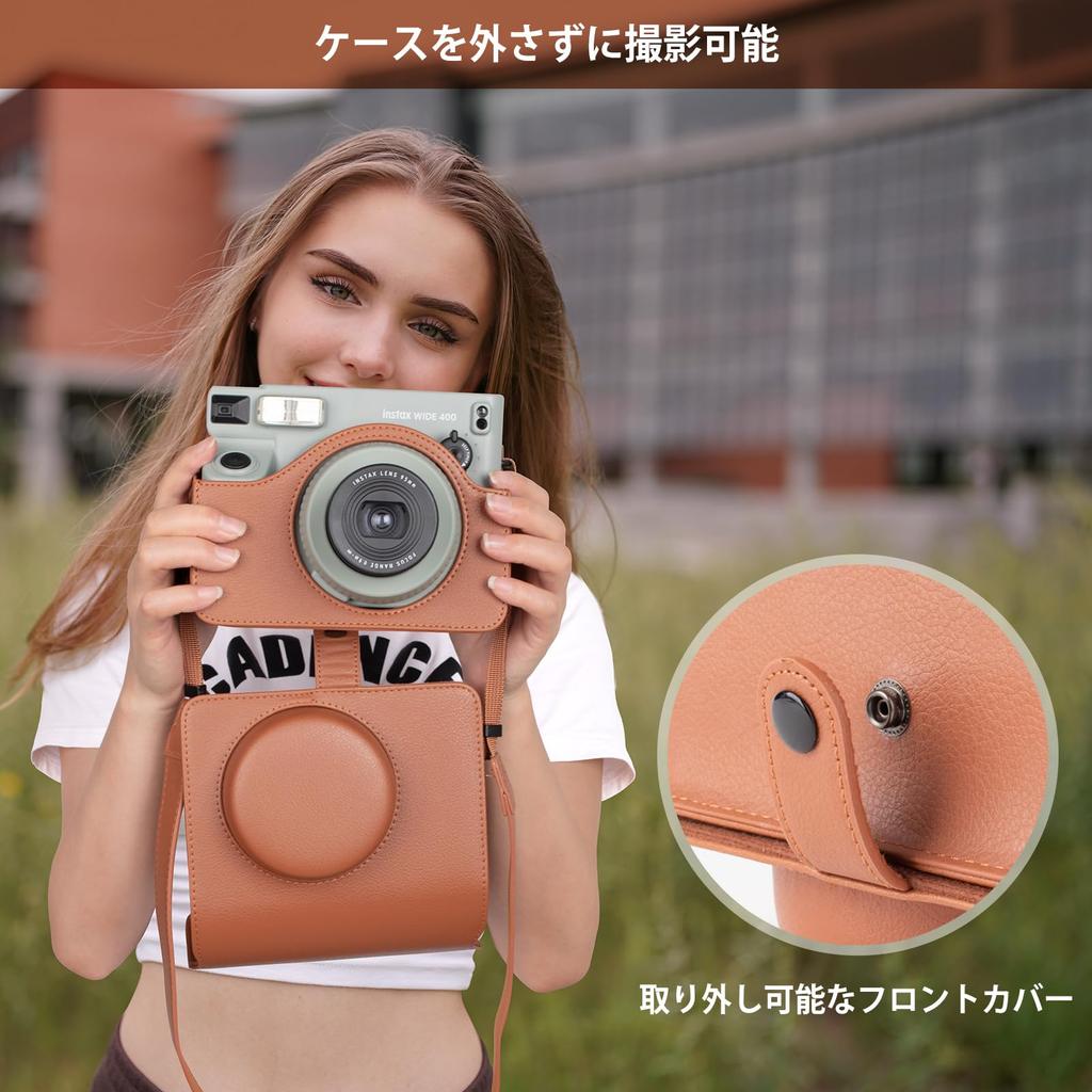 HIYQIN Hülle für Fujifilm Instax Wide 400 Film, Instax Wide 400 Hülle, Instax Wide 400 Kameratasche, Vollschutz, PU-Leder, mit Schultergurt (B.