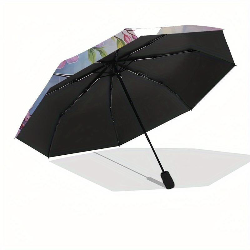 Hummingbird, Floral Automatic Folding Umbrella  8 Ribs, Durable Iron Frame, Bright Color Pattern Compact Travel Umbrella, Suitable for Outdo