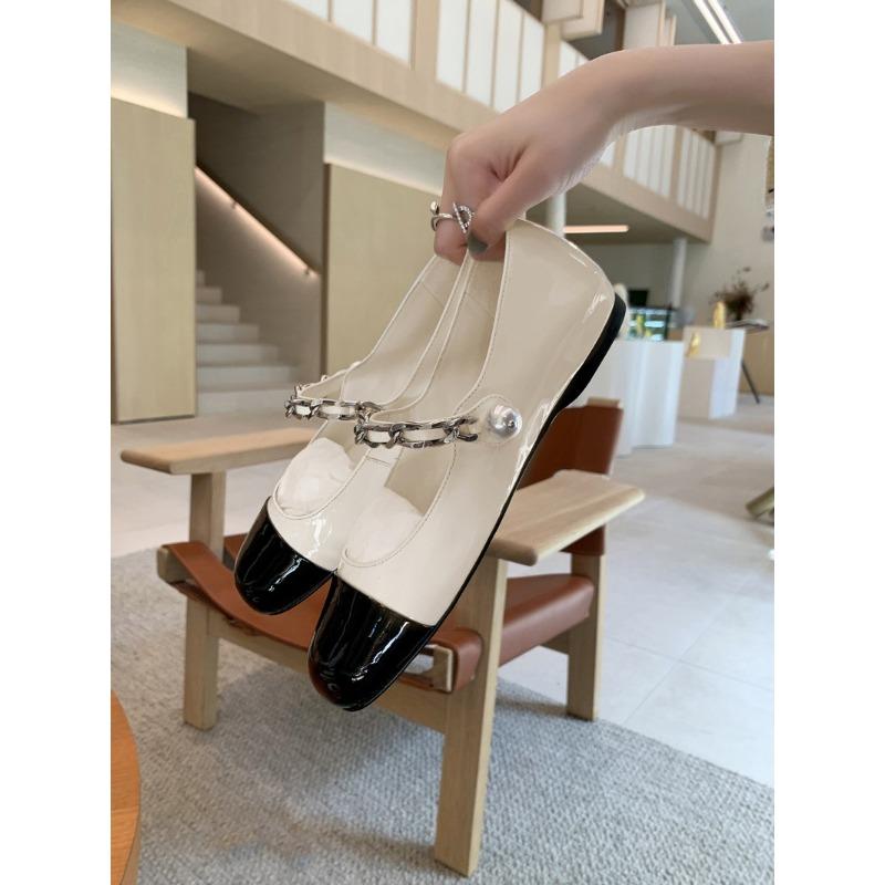 Sheepskin Version~ New Spring and Autumn Flat Bottom Color Matching Pearl Light Mouth Mary Jane Shoes Women's Single Shoes