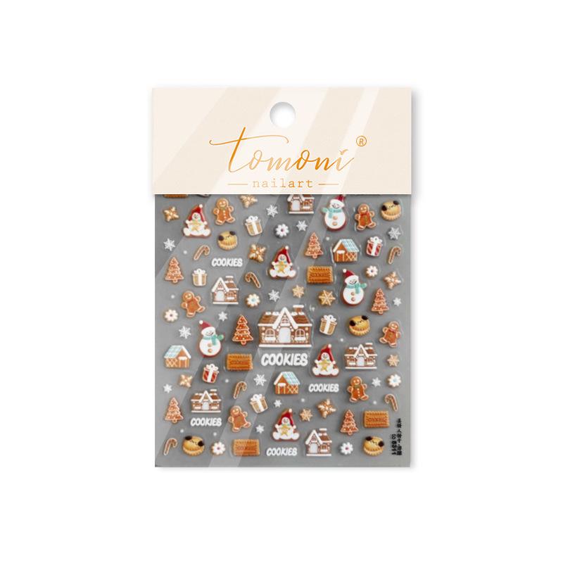 Tomoni 3D Embossed Winter Nail Stickers: Gingerbread Man Cookie Designs for Kids