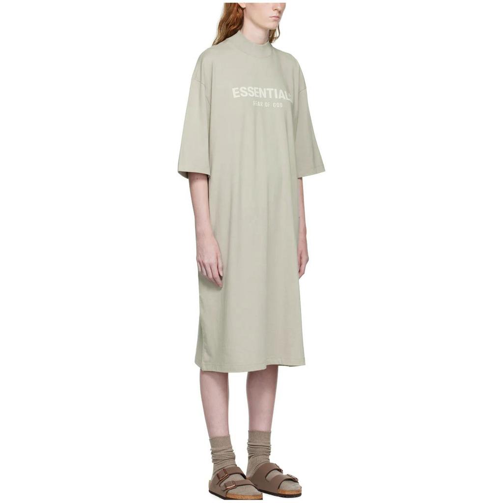 Fear Of God Essentials FW22 Gray Short Sleeve Midi Dress Smoke Letter Print Women dress FOG-FW22-062