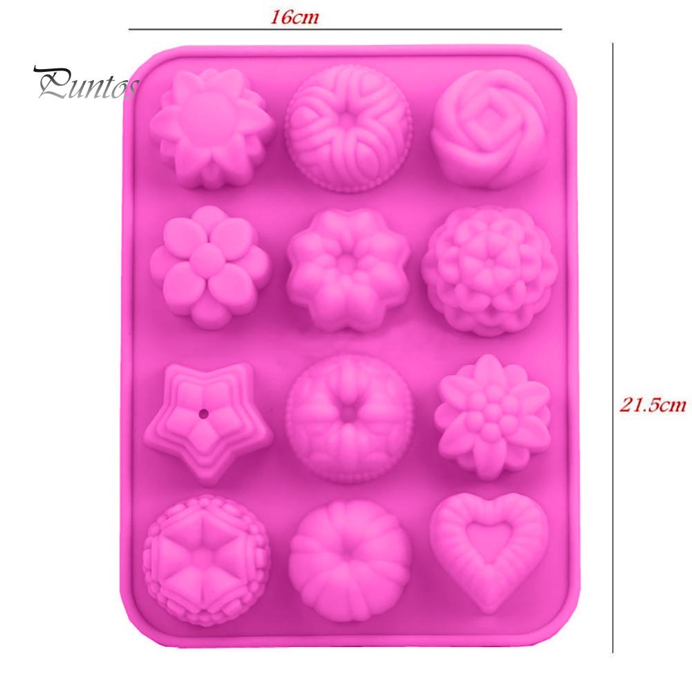 Puntos DIY Silikon 12 Löcher 3D Blume Fondant Schokolade Kuchen Süßigkeitenform Backwerkzeug