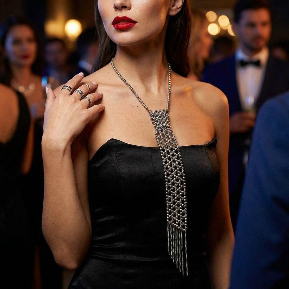 Minimalist Pearl Tie Woven Beads Necktie Long Necklace Tassel Necklace  Women