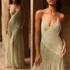 Abito Maxi Stile Europeo Primavera ed Estate con Spalline Sottili INS Casual Vacanza Vestibilità Larga