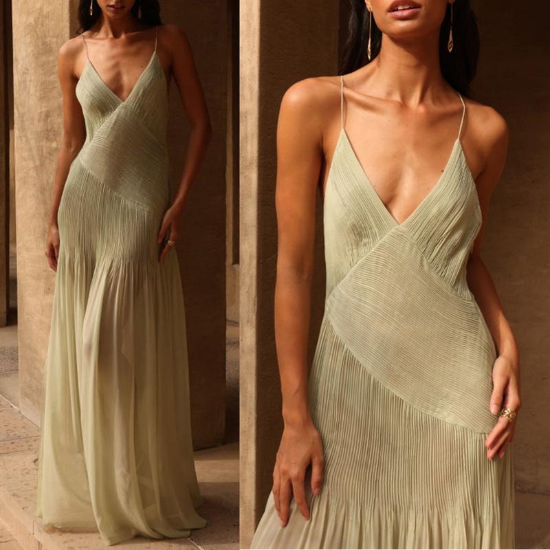 Abito Maxi Stile Europeo Primavera ed Estate con Spalline Sottili INS Casual Vacanza Vestibilità Larga