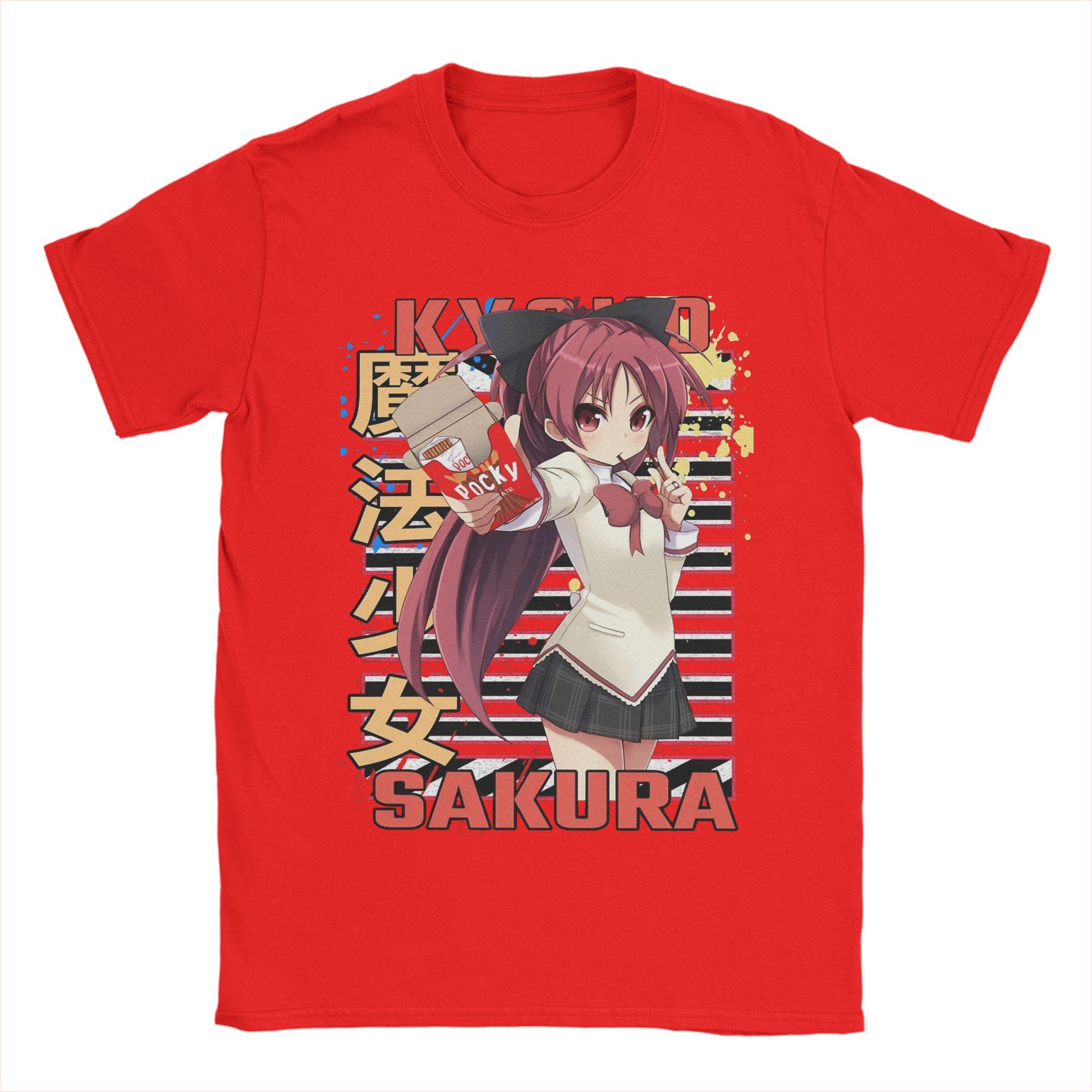 Футболки Mahou Shoujo Kyoko Sakura для унисекс, хлопковые, винтажные, с круглым вырезом, аниме Madoka Magica, с коротким рукавом L