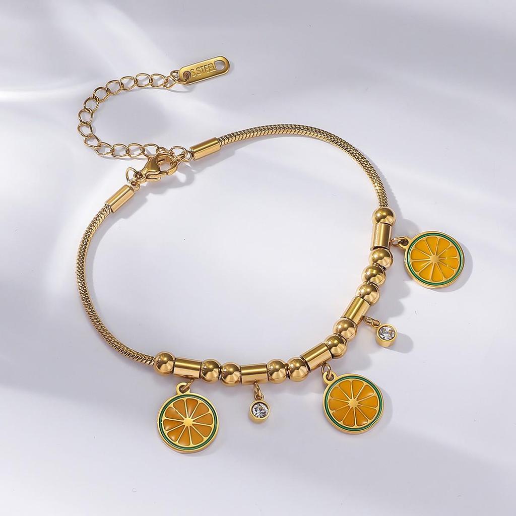 Cherry Epoxy Titanium Steel Bracelet for Women - Sweet Dopamine-Inspired Design