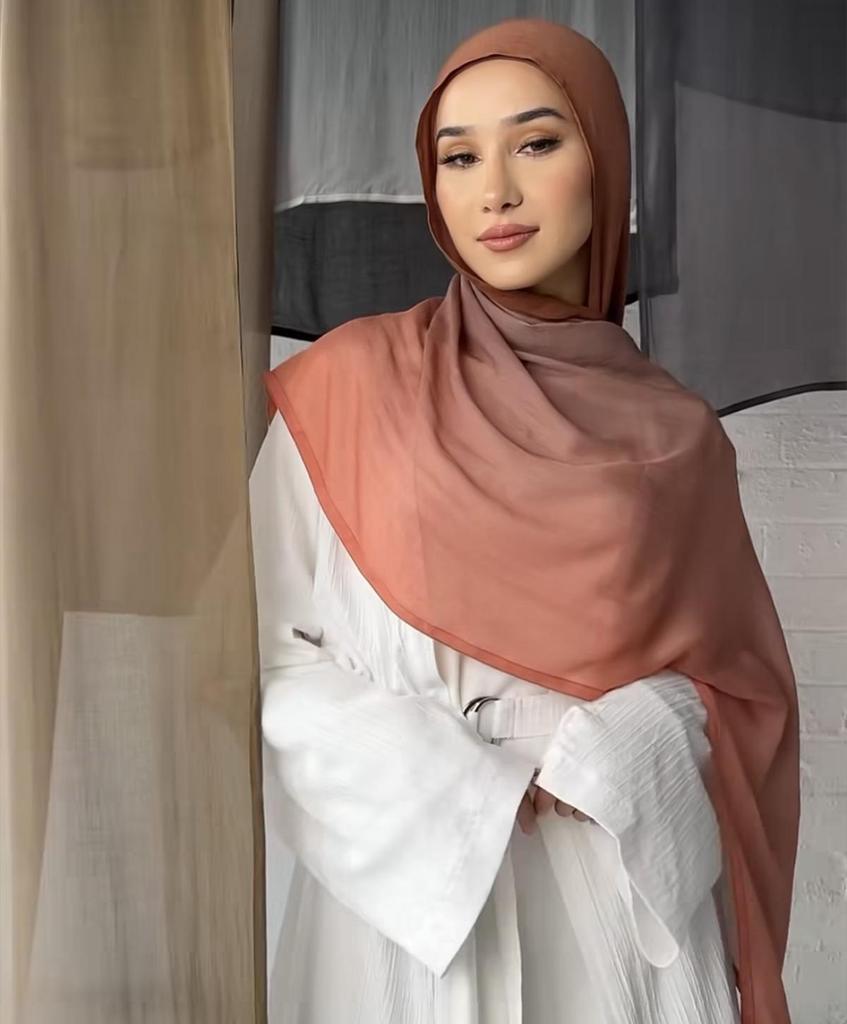 Hand-Painted Gradient Wide-Edge Rayon Scarf and Shawl