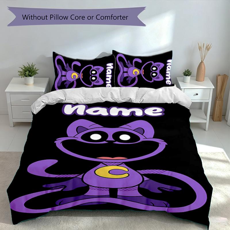 3pcs Custom Name Smiling Critters Bedding Set,Includes 1 Duvet Cover and 2 Pillowcases,All-season Bedroom Decor