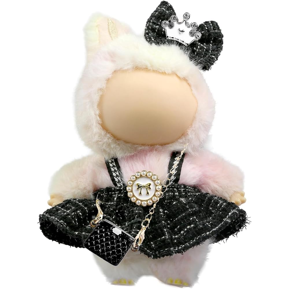 Cimoon Doll Clothes Black Outfit for 15cm and 17cm Plush Toys Costume Accessory Dress Up Suit