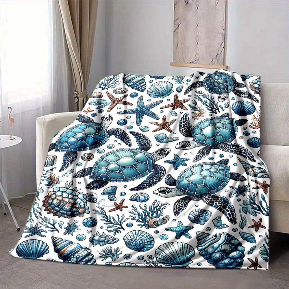 1Pc Oceanic Sea Life Flannel Blanket, Soft And Comfortable, Casual Warm, Camping Travel, Christmas, Halloween Xmas Gift. G199