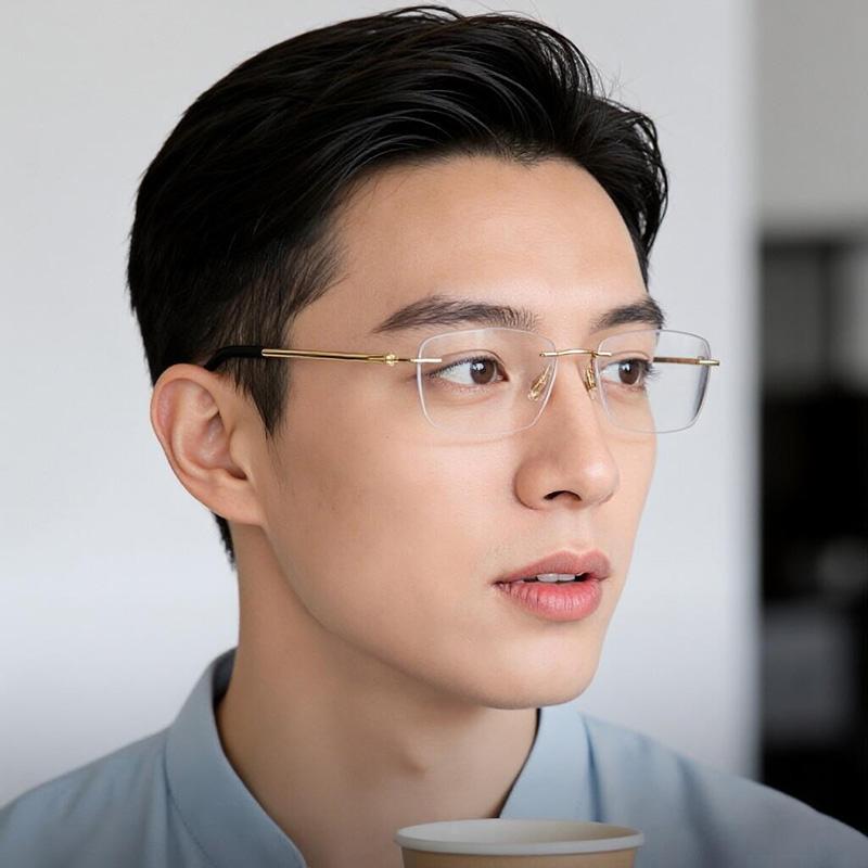 Minimalistische Ultraleichte Randlose Brille aus Reintitan für Herren Business Myopie Lesebrille Dezenter Stil & Den ganzen Tag Stressfrei