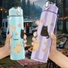 1PC Mixed Cats Floral Repeat Grid 750ml Color Plastic Sports Water Bottle Leakproof Flip Straw Lid For Sports Office Home Use