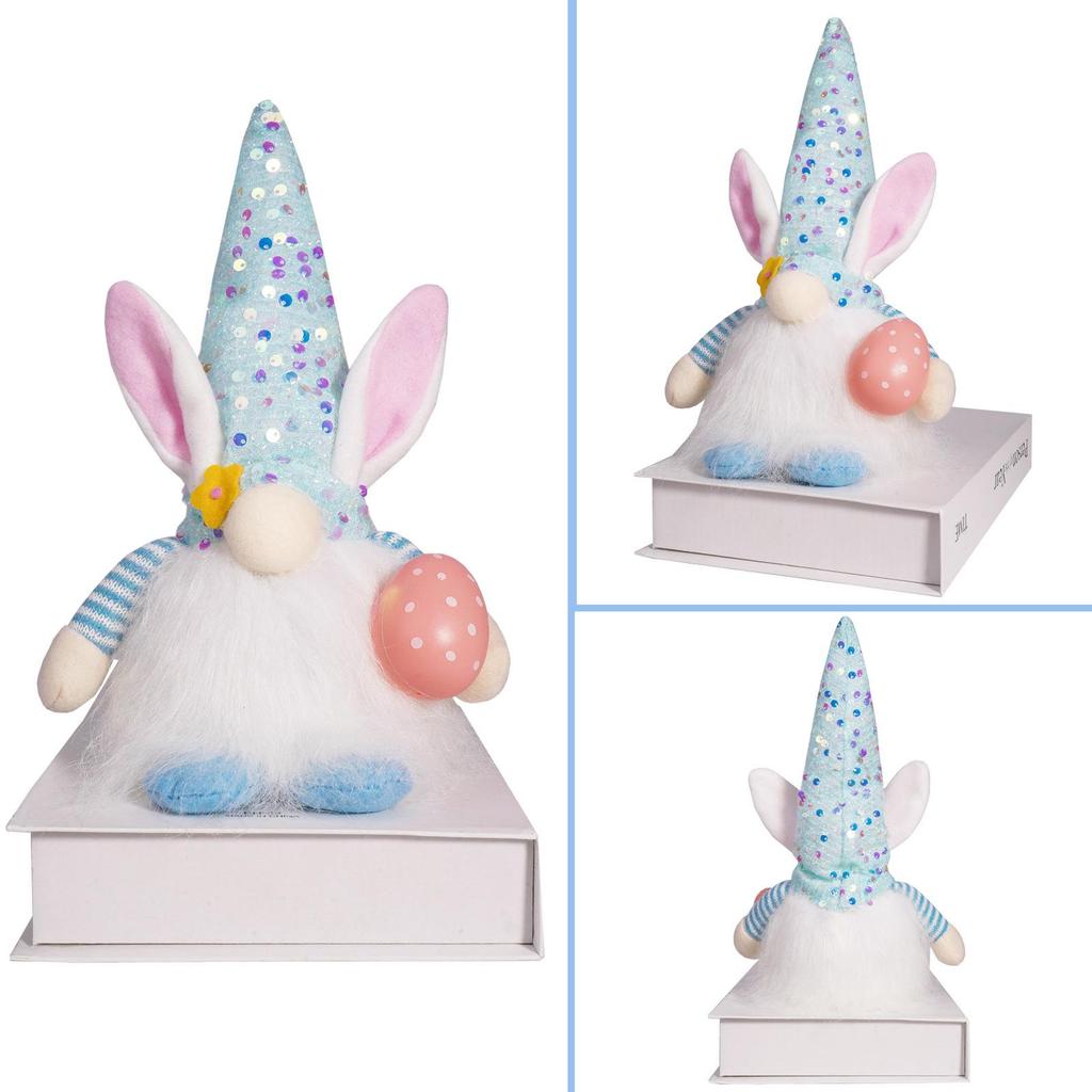 Easter Light-Up Rabbit Doll with Sequin Hat & Colorful Egg Decoration