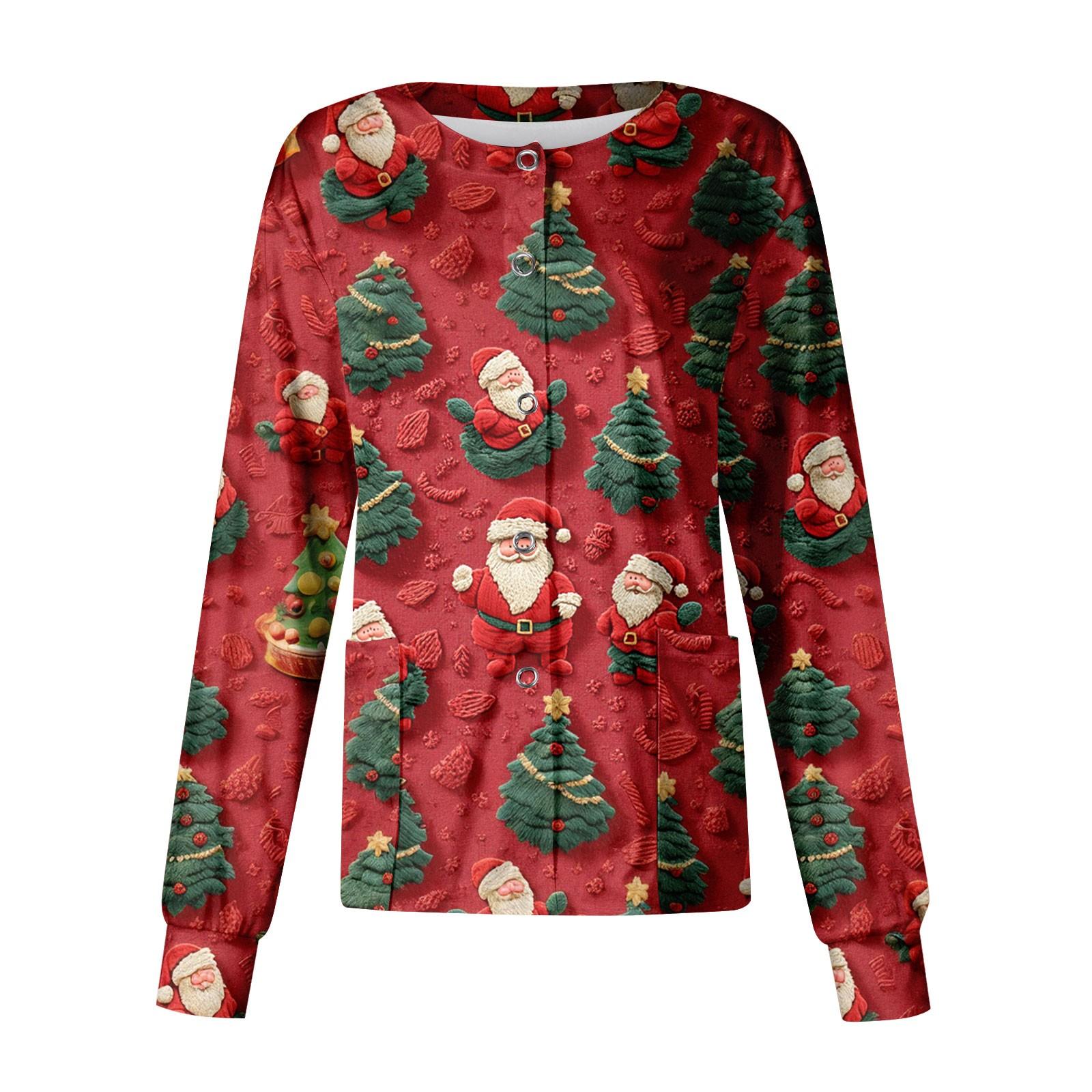 Женский повседневный однобортный топ с длинным рукавом и рождественским принтом Dry-nurse — фото 7