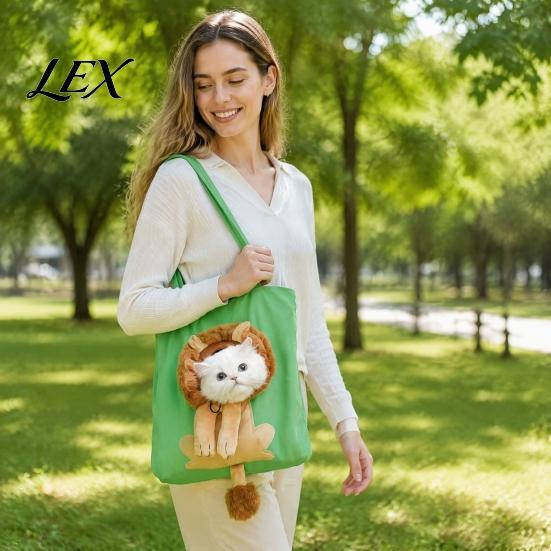 Pet Carrying Bag with Head Hole, Plush Lion Rabbit Pig Cat Breathable Canvas Tote Tote, Single Shoulder Pouch for Small Cats and Dogs Travel Accessory