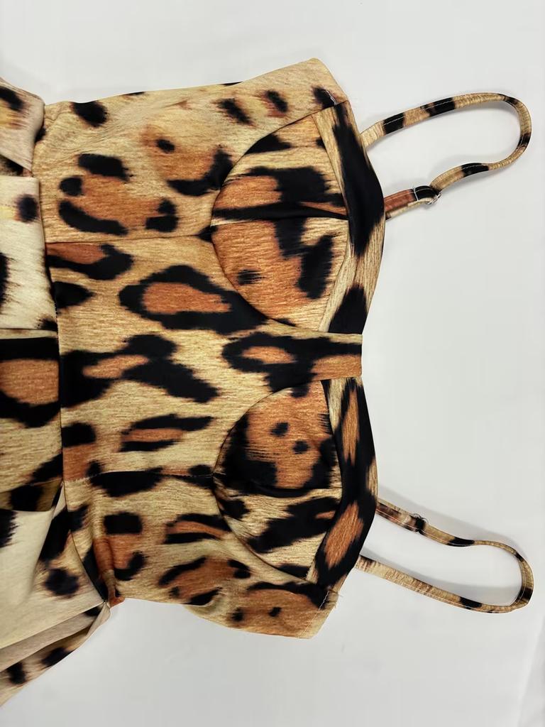Spring New Women's Sexy Leopard Print Cutout Back Slimming Halter Dress