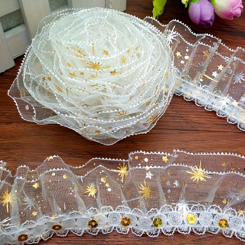 1Roll Handmade Gift Wrapping Lace DIY Pleated Delicate Double Layered Clothing Embellishment Organza Shine Sequined 4.5CM