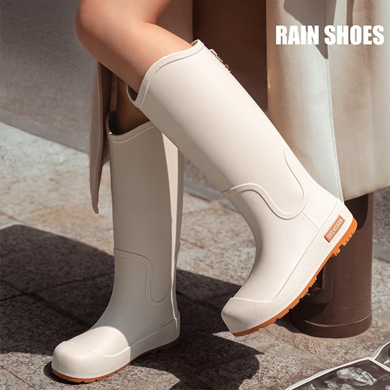 High-top Rain Shoes Women's New Trendy Waterproof Shoes Fashionable Outer Wear Non-slip and Wear-resistant Thickened Rain Boots Rubber Shoes