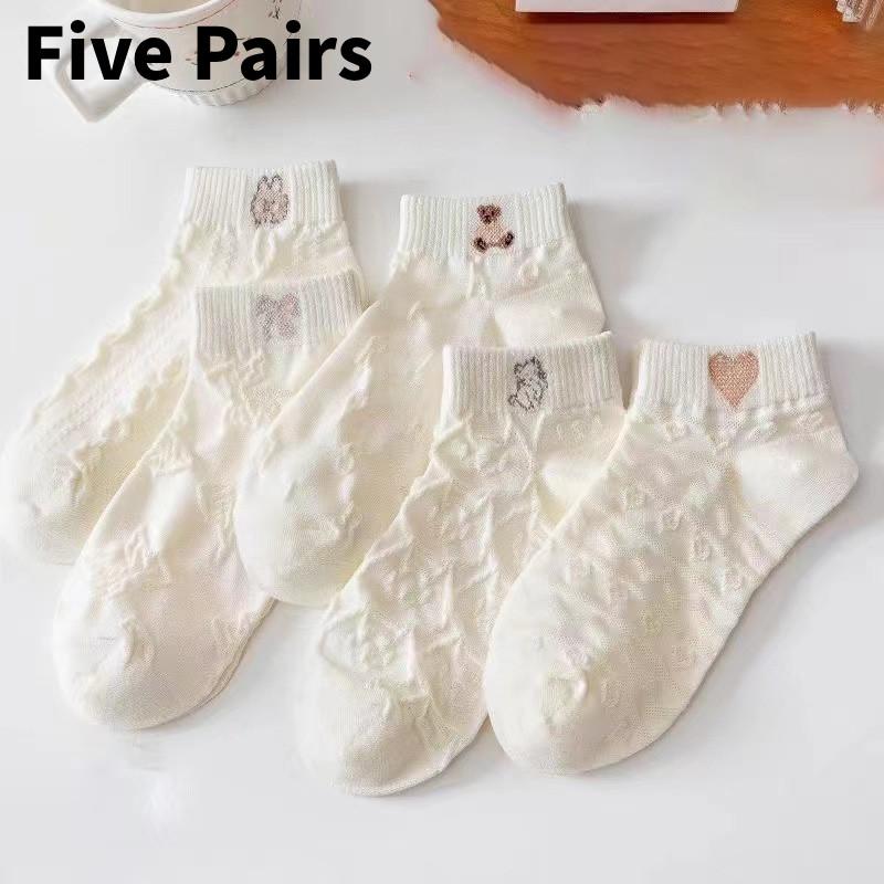 Bear Cute Short Socks Women Cartoon Fruit Pattern Summer Spring Autumn Casual