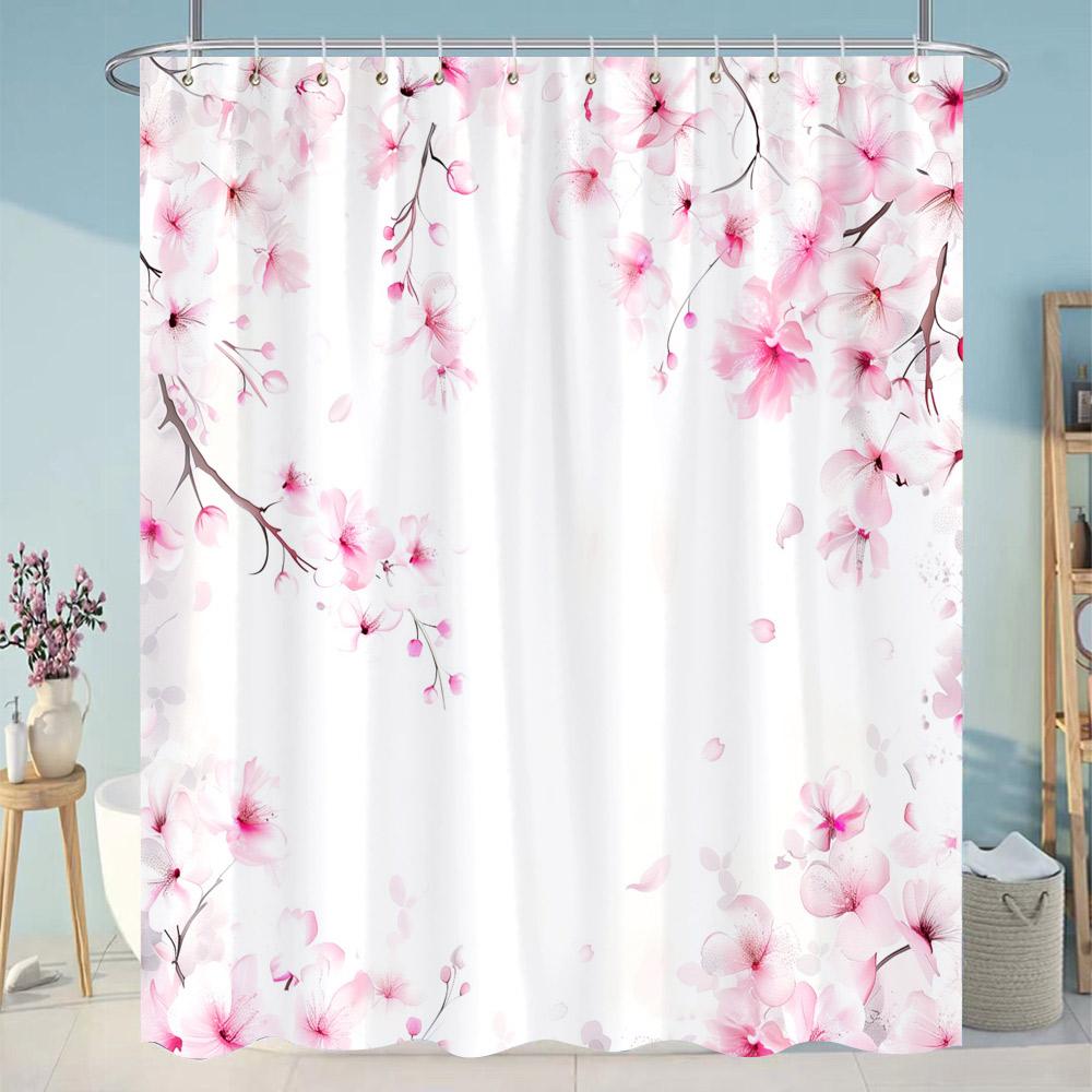Botanical Flower Shower Curtain Colourful Flowers Green Leaves Watercolour Art Creative Polyester Shower Curtains Bathroom Decor