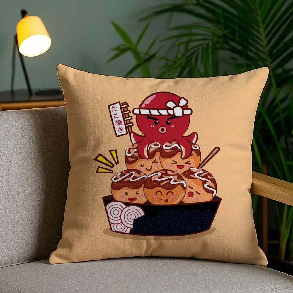 Takoyaki Japanisches Essen Kissenbezug Zuhause Wohnheim Stuhllehne Kurzer Plüsch Beidseitiger Druck Büro Nickerchen Zeit Kissenbezug