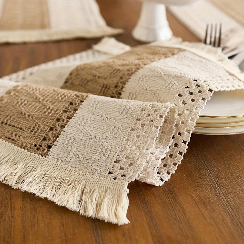 1/4/6pcs Farmhouse - Style Rectangular Placemats, Woven Tassel Table Mats. Ideal for Decorating Dining and Kitchen Tables,