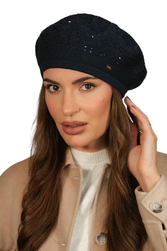 Peony Sequin Beret with Soft Fleece Lining, Navy Blue