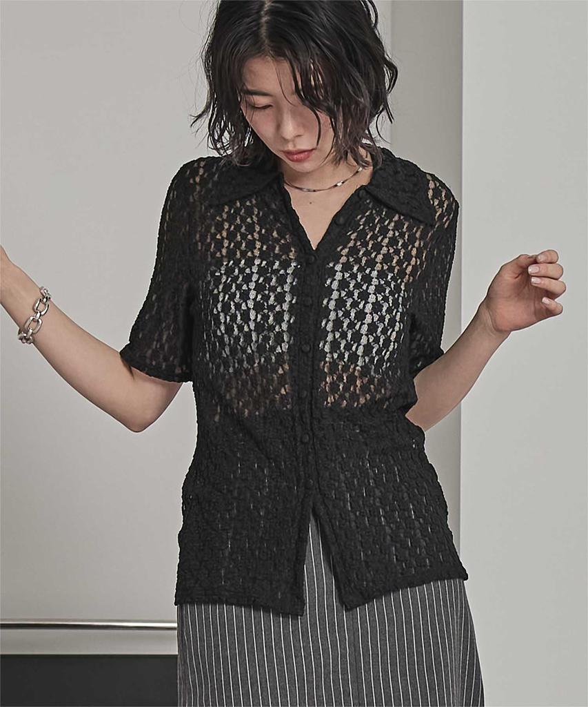 Miette Collared Lace Short Sleeve Top Free Black Women's RFJR2168, Size,