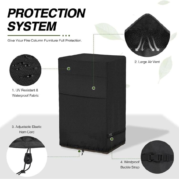 Fire Pit Fire Column Cover 420D Tearproof Bottom Drawcord Windproof Protections nero