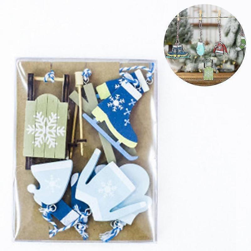 7pcs Christmas Tree Ornaments Winter Sports Christmas Wooden Tags