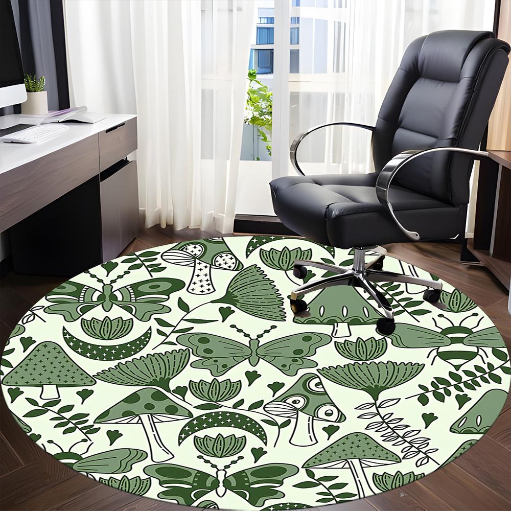 1pc Mushroom Butterfly Office Round Area Rug, Indoor Mat Suitable For Office, Under Office Chairs Bedroom Living Room Home Decor, Room Deco