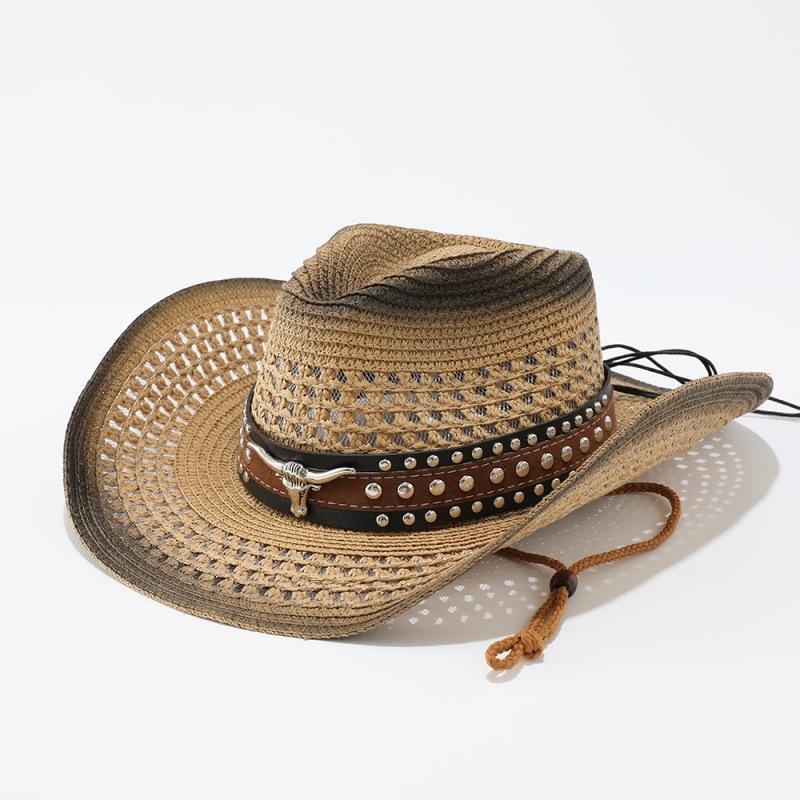 European and American New Western Denim Straw Hat Retro Ethnic Style Jazz Hat Men's and Women's Versatile Sunshade Sunscreen Hat