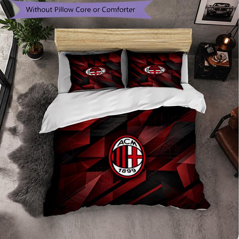 AC Milan Pattern 3 Pieces Bedding Set Soft Microfiber Duvet Cover with Pillow Cases for Bedroom