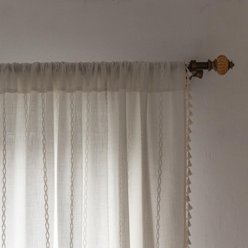 Hot Sale White Bohemian Curtains Farmhouse Living Room Bedroom Striped Embroidery Small Windows Kitchen Curtains Short Curtains